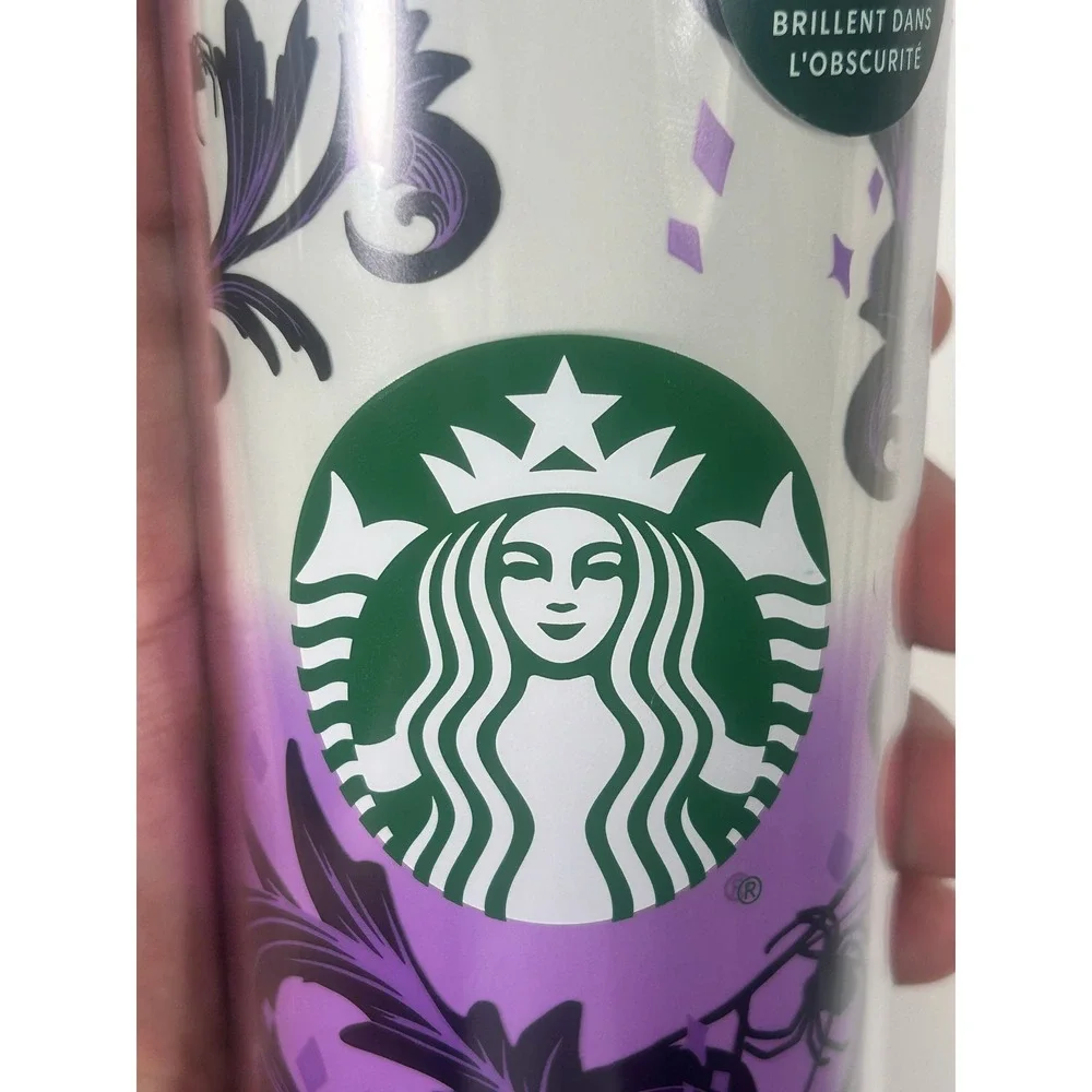 Starbucks Halloween 2021 Glow in the Dark purple Cat Spider Tumbler 16oz 011125